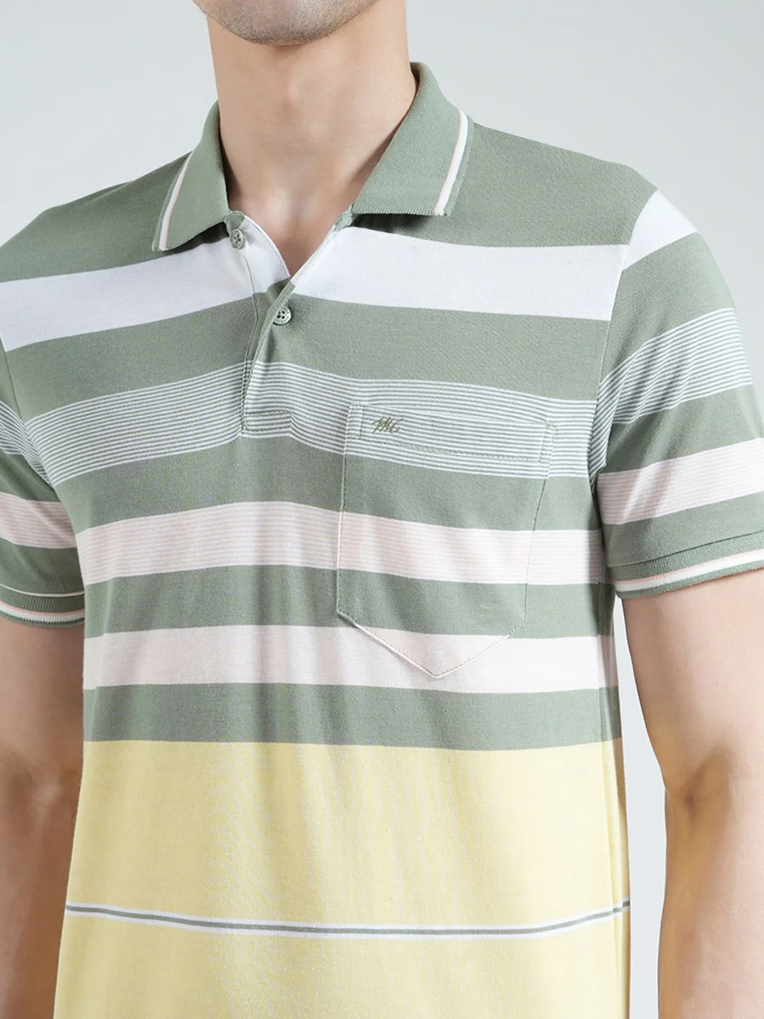 Men Green Stripe Collar Half Sleeve T-Shirt - Image 7