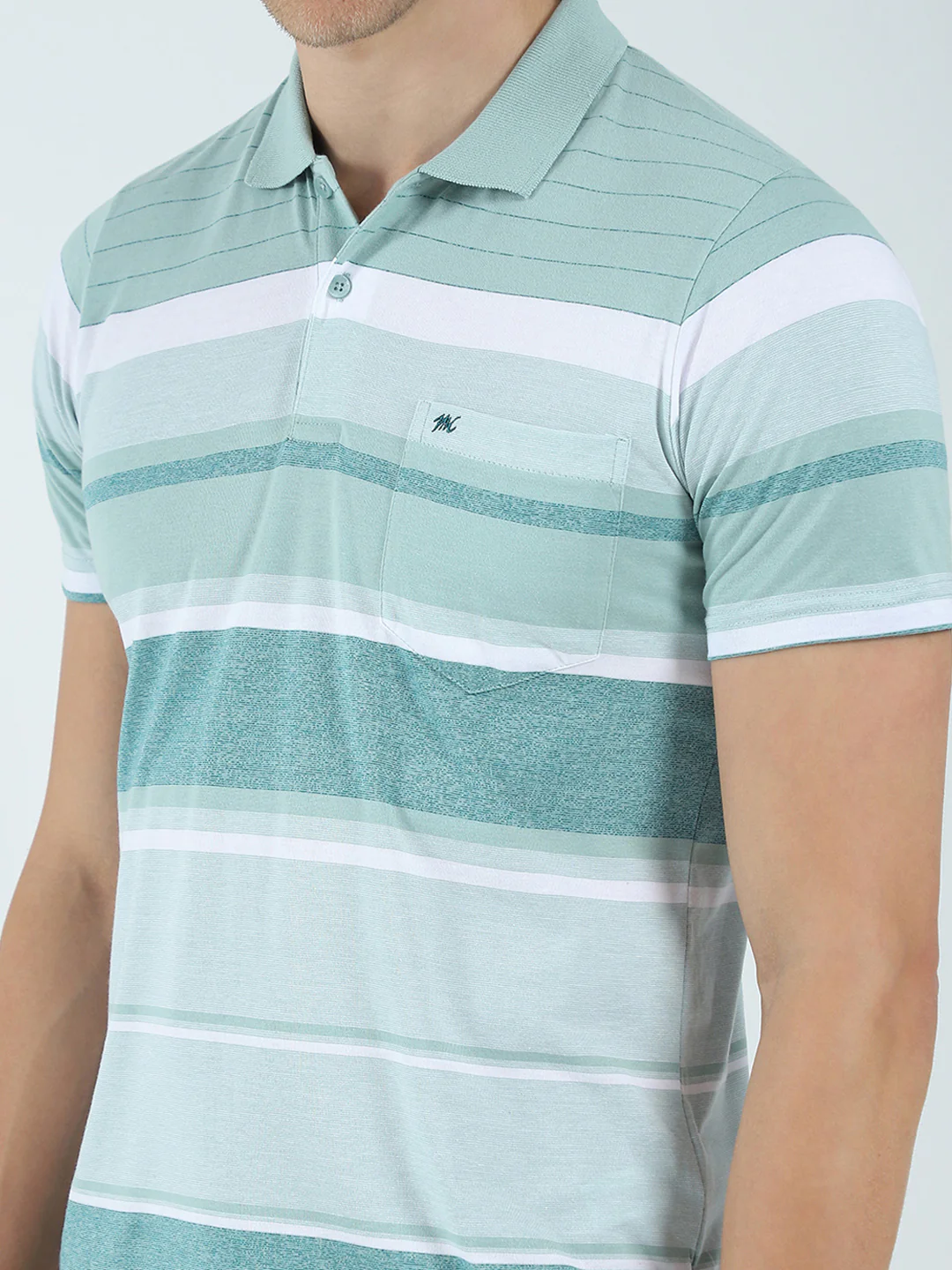 Men Green Stripe Collar Half Sleeve T-Shirt - Image 6