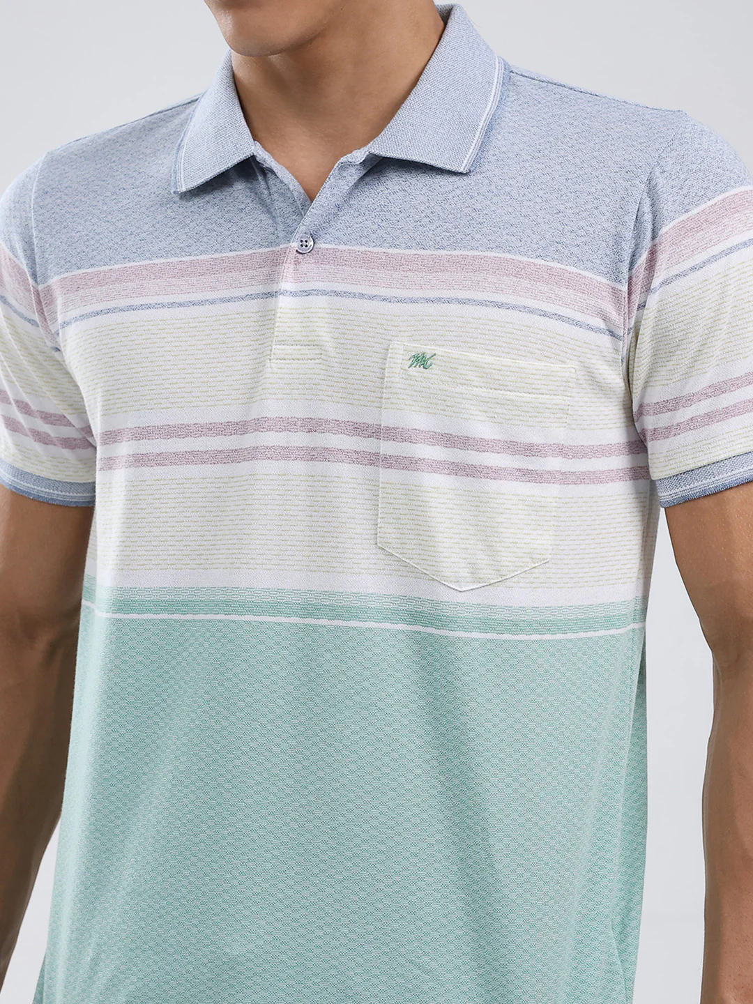 Men Green Stripe Collar Half Sleeve T-Shirt - Image 6