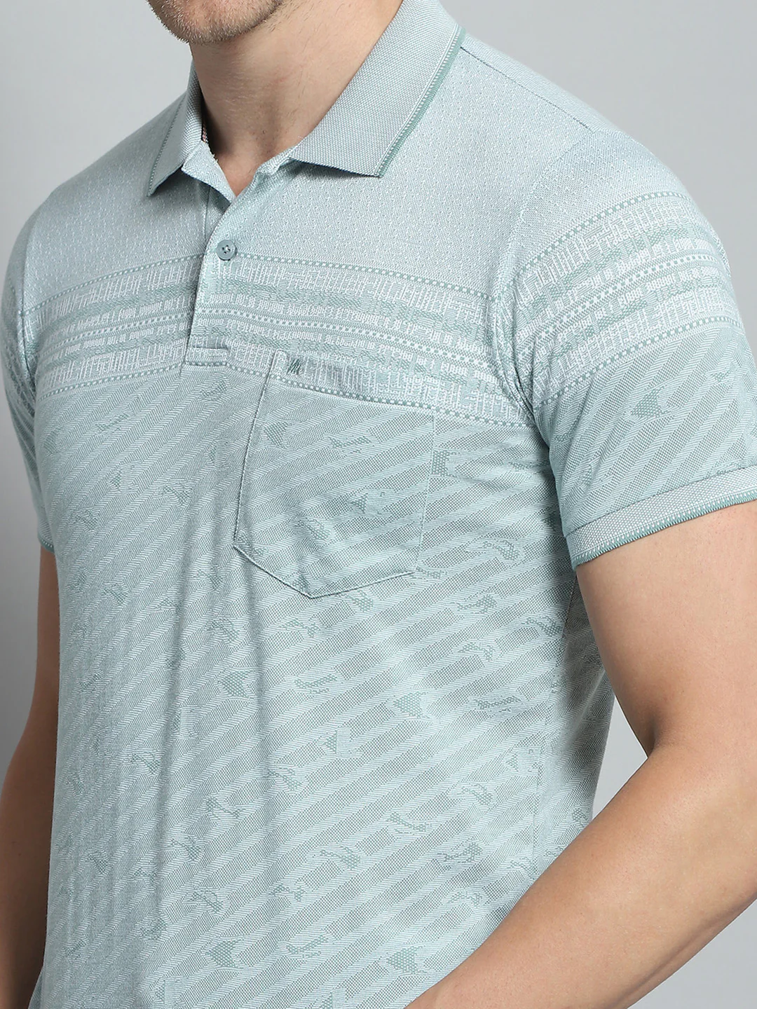 Men Green Stripe Collar Half Sleeve T-Shirt - Image 6