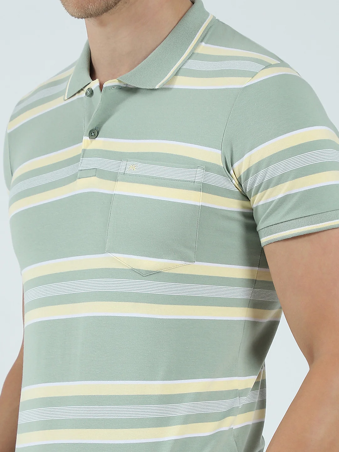 Men Green Stripe Collar Half Sleeve T-Shirt - Image 7