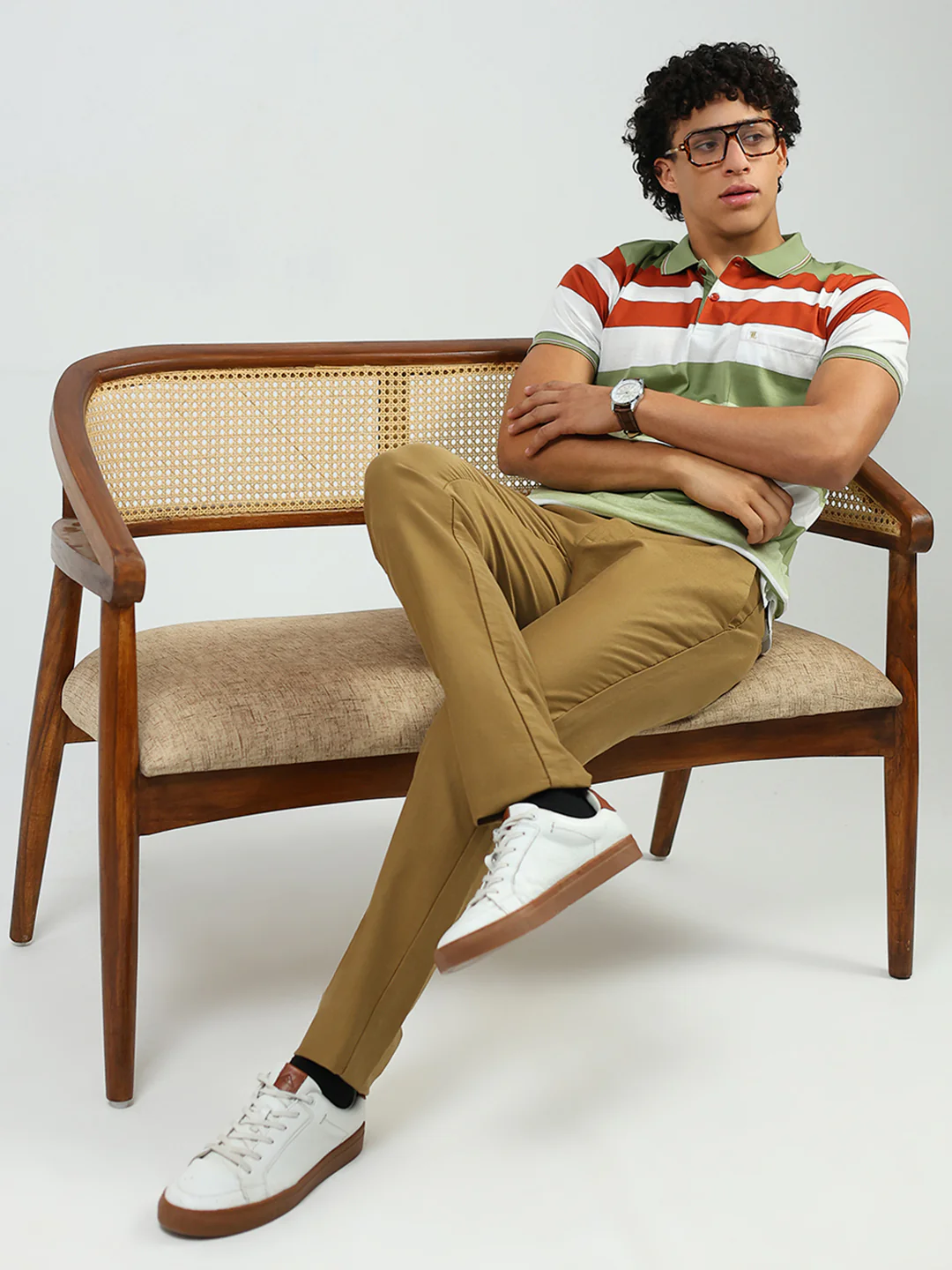 Luxuria Men Green Stripe Collar Half Sleeve T-Shirt - Image 2