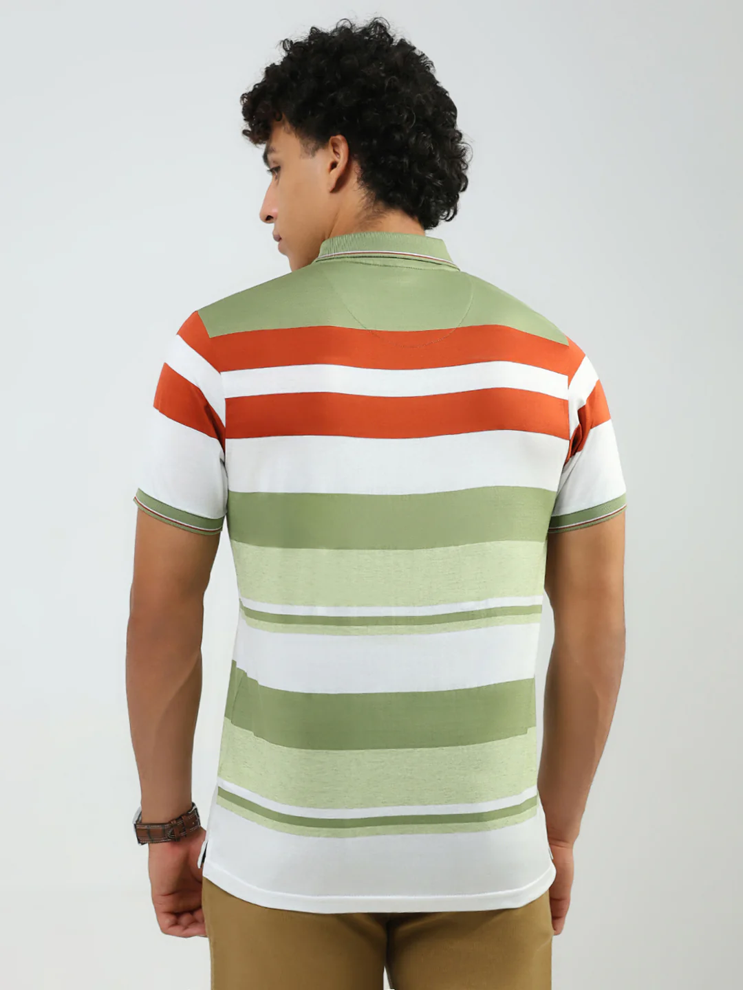 Luxuria Men Green Stripe Collar Half Sleeve T-Shirt - Image 5