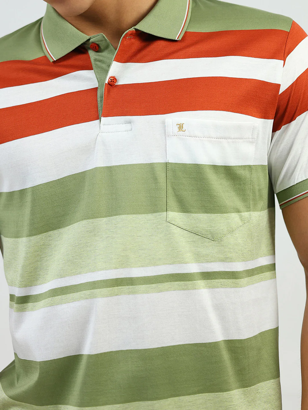 Luxuria Men Green Stripe Collar Half Sleeve T-Shirt - Image 7