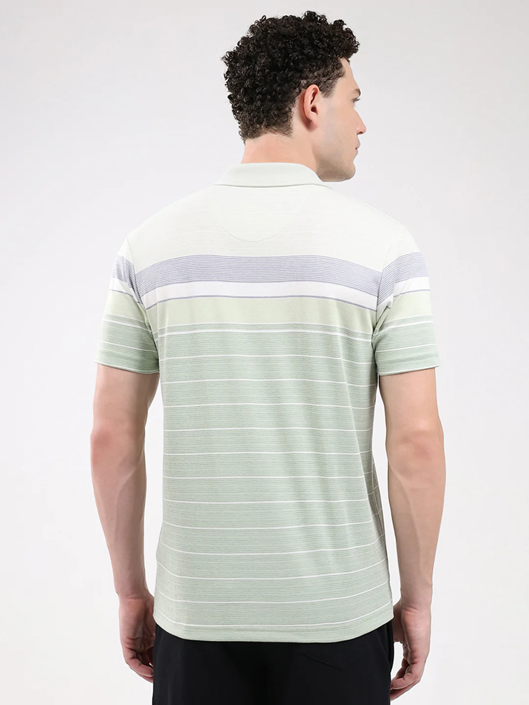 Men Green Stripe Collar Half Sleeve T-Shirt - Image 5