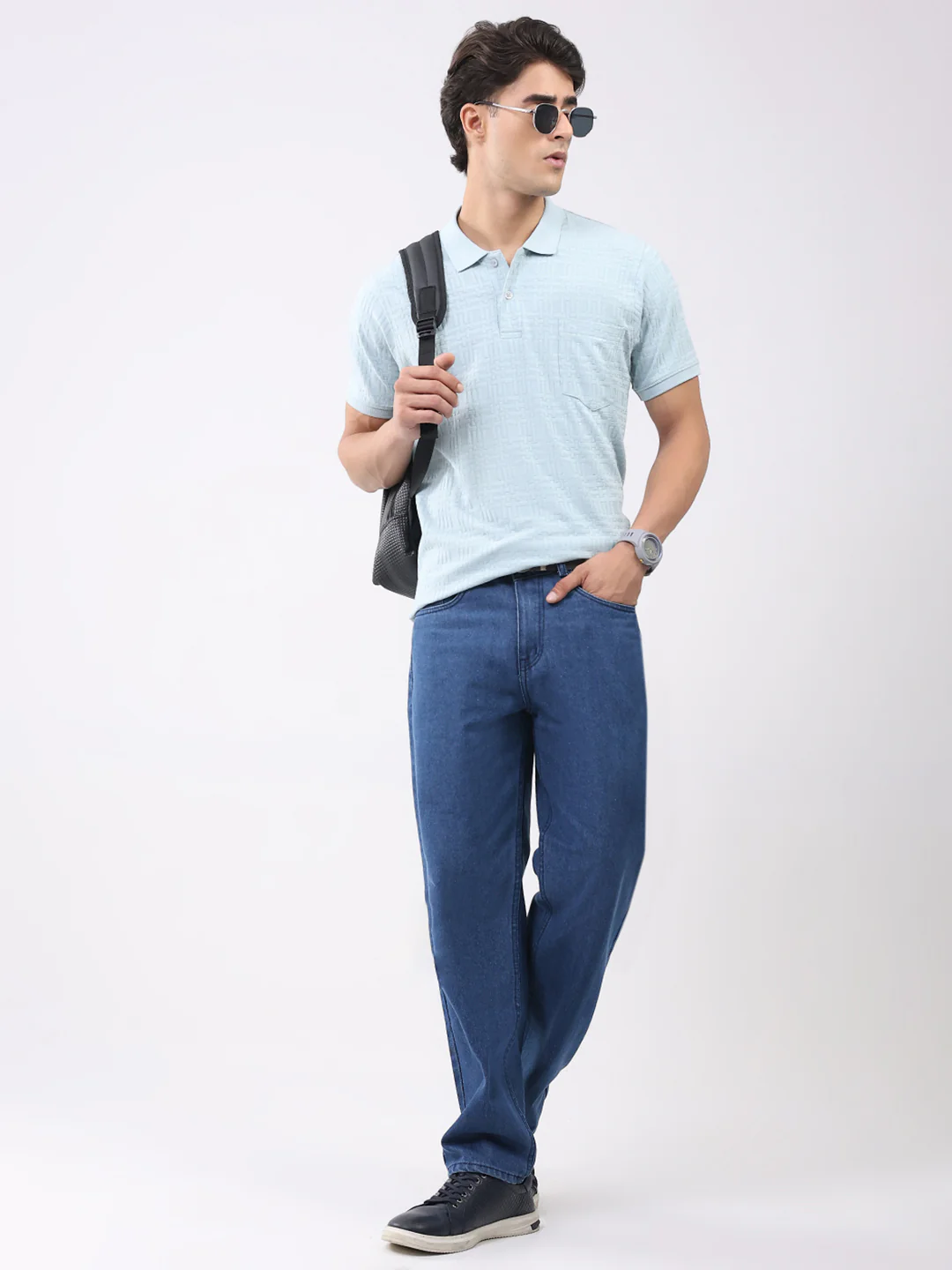 Men Green Stripe Collar Half Sleeve T-Shirt - Image 2