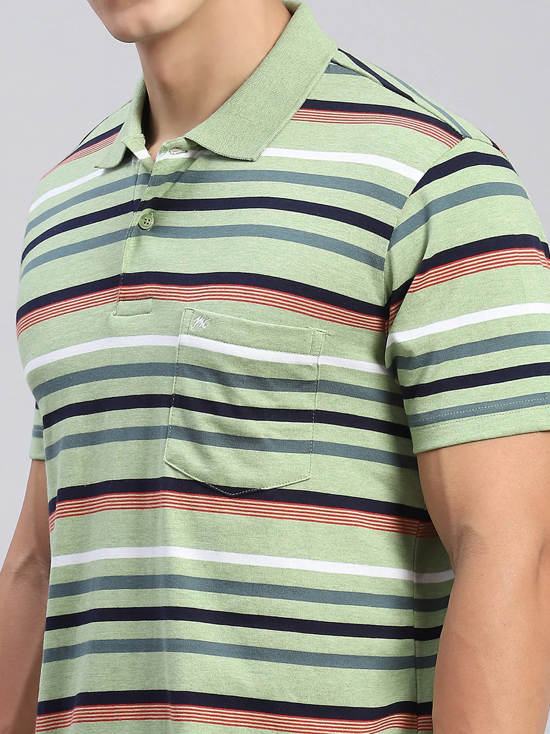 Men Green Stripe Collar Half Sleeve T-Shirts - Image 6