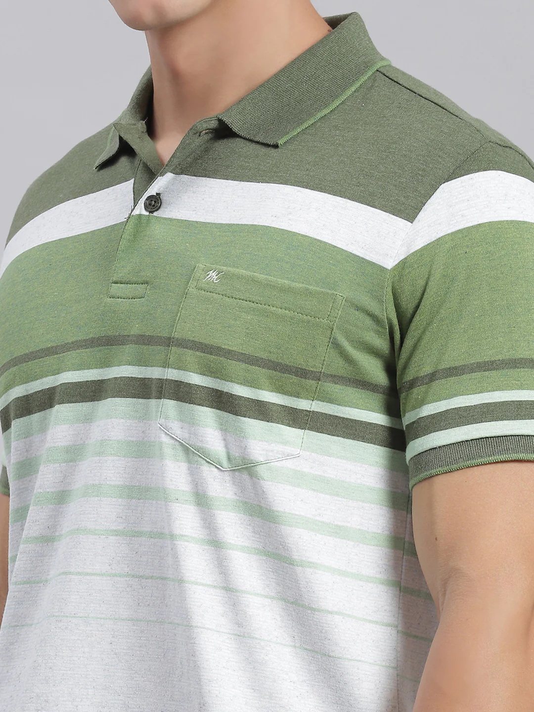 Men Green Stripe Collar Half Sleeve T-Shirts - Image 7