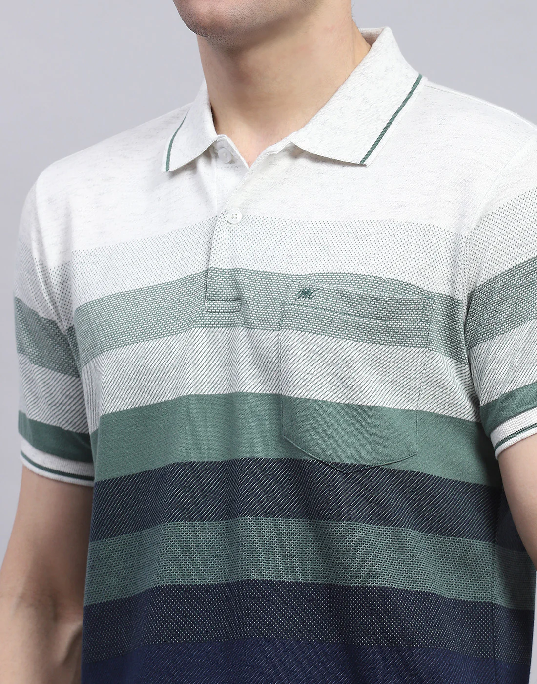 Men Green Stripe Polo Collar Half Sleeve T-Shirt - Image 6