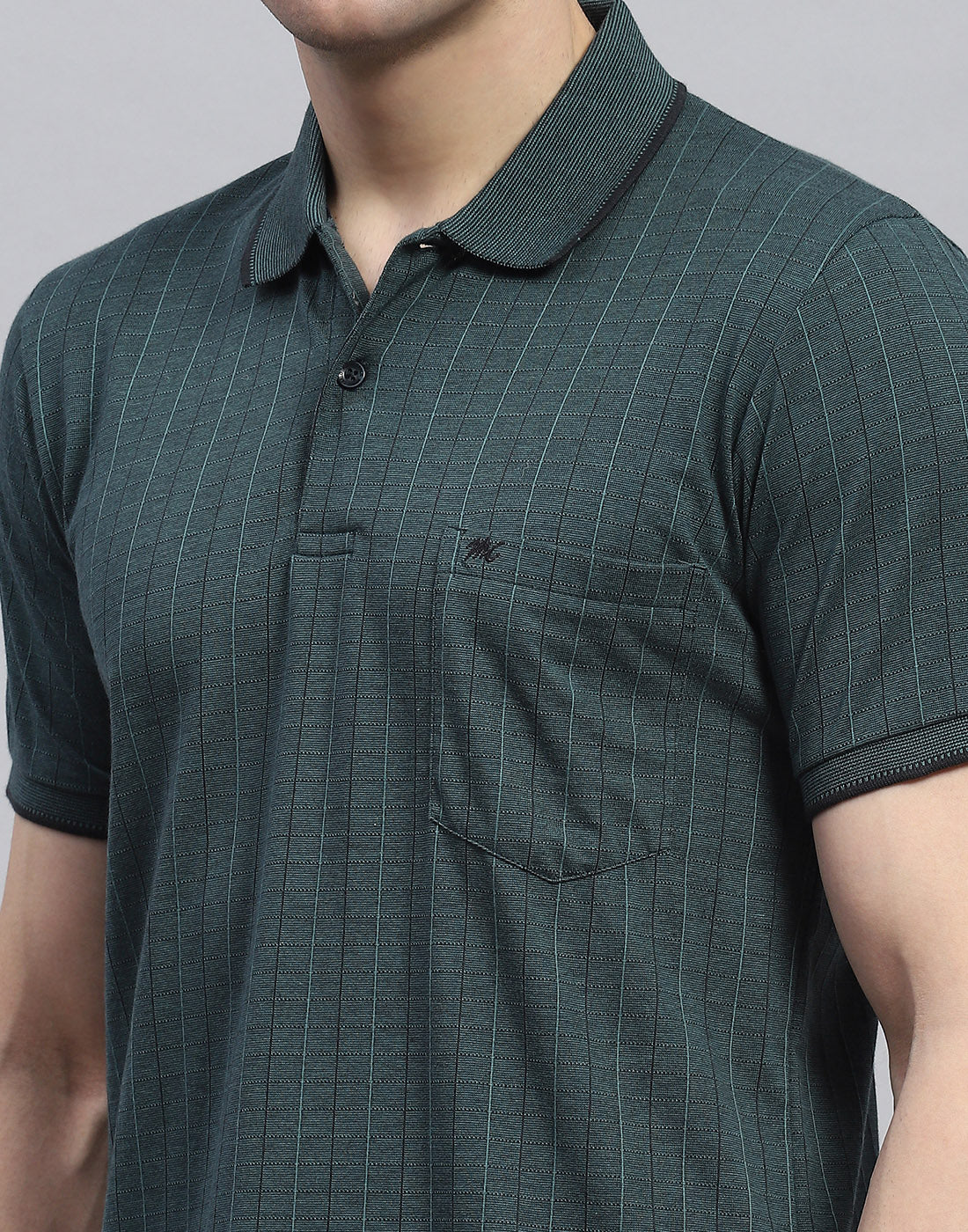 Men Green Stripe Polo Collar Half Sleeve T-Shirt - Image 6