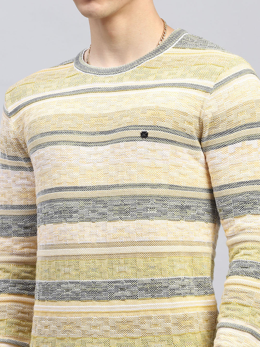Men Green Stripe Round Neck Full Sleeve Pullover - Image 7