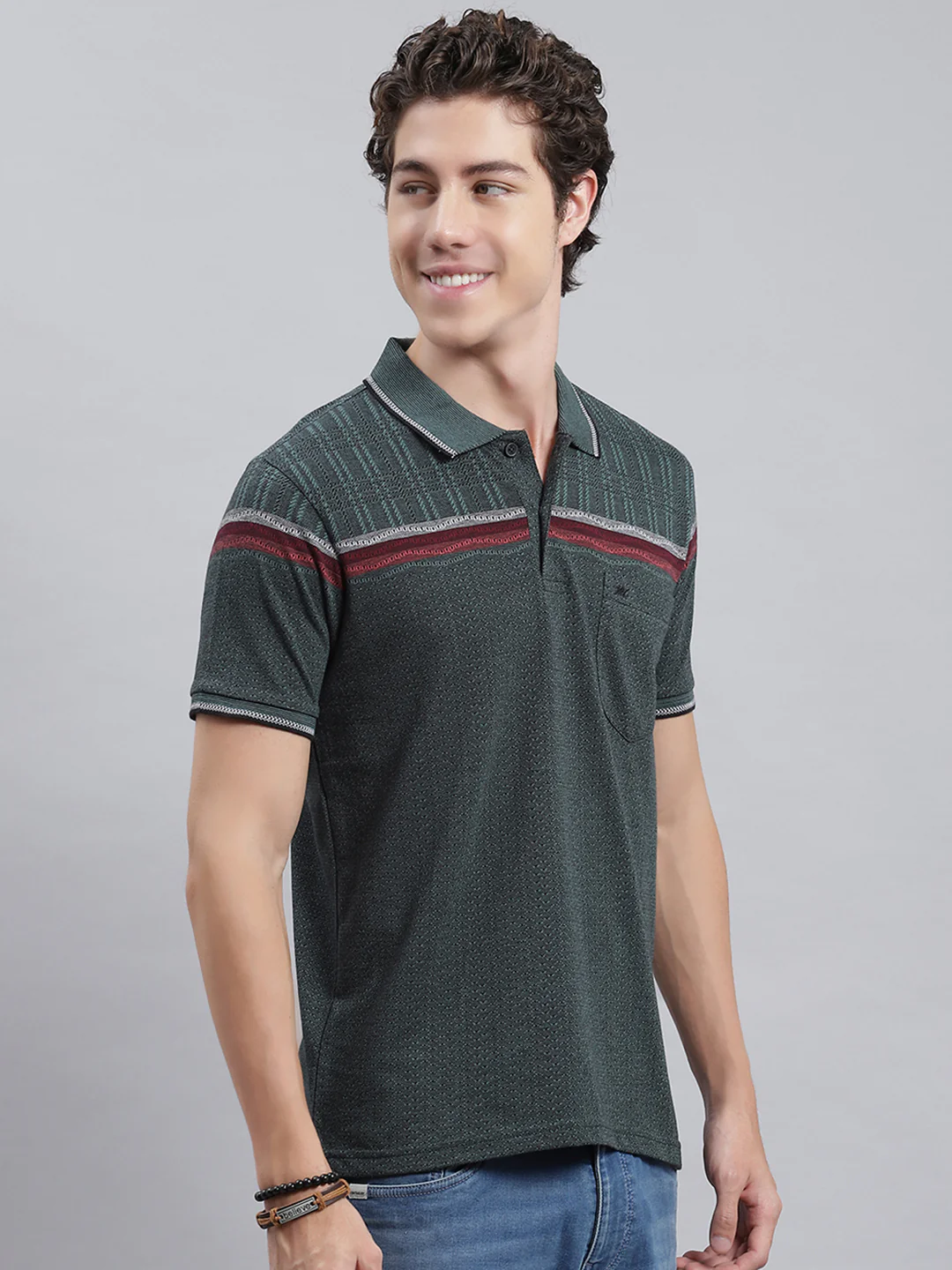 Men Green Stripe T-Shirt - Image 3