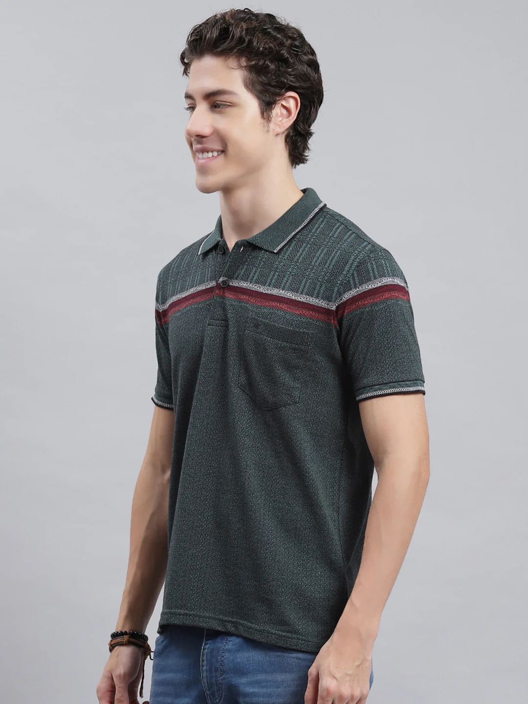 Men Green Stripe T-Shirt - Image 4