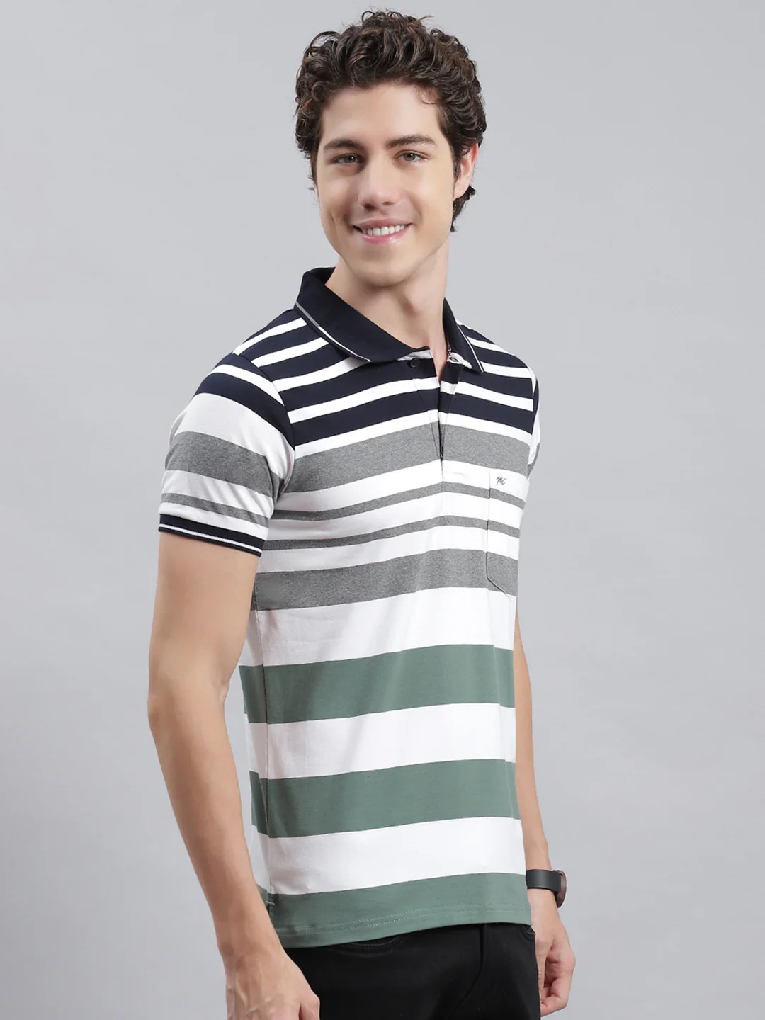 Men Green Stripe T-Shirt - Image 3