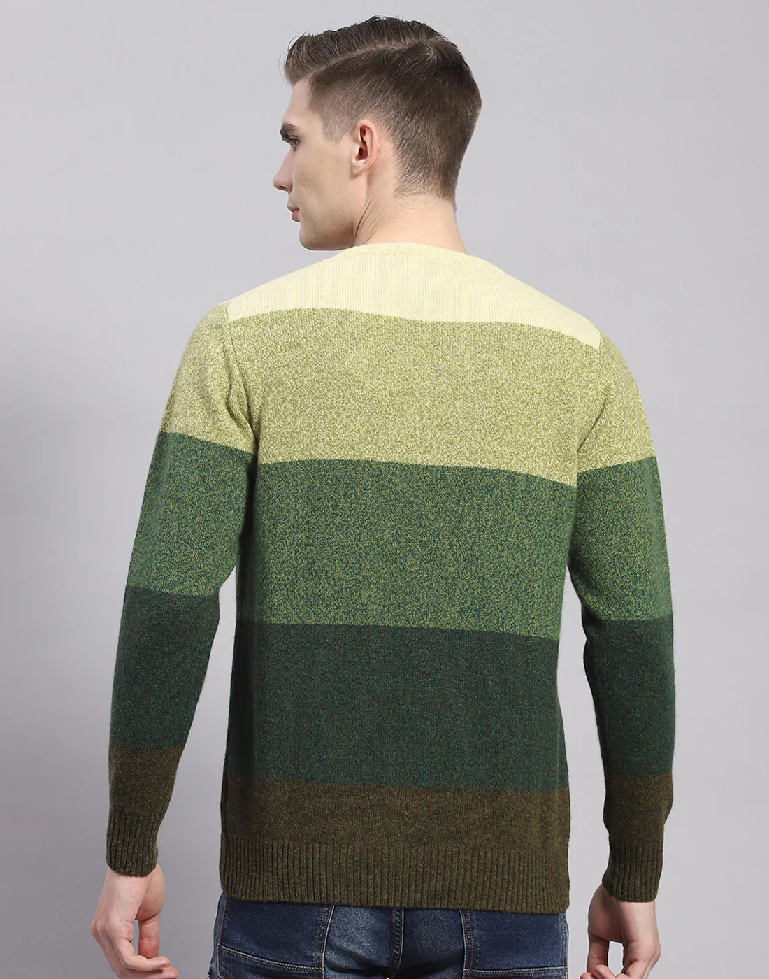 Men Green Stripe V Neck Full Sleeve Pullover - Image 5
