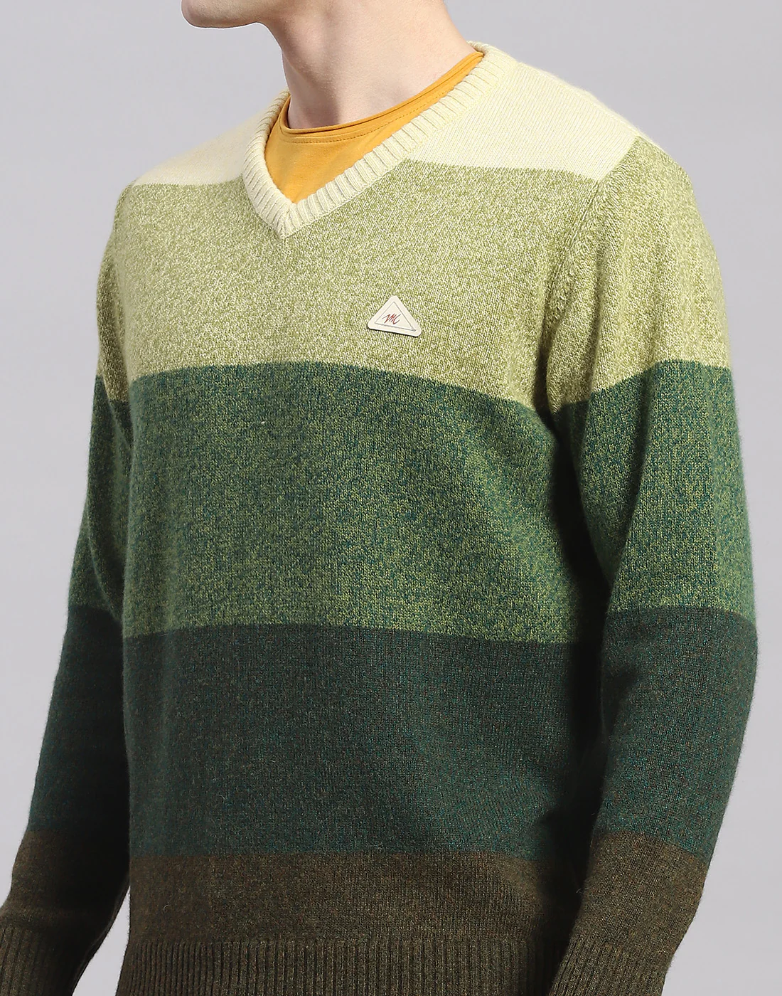 Men Green Stripe V Neck Full Sleeve Pullover - Image 6