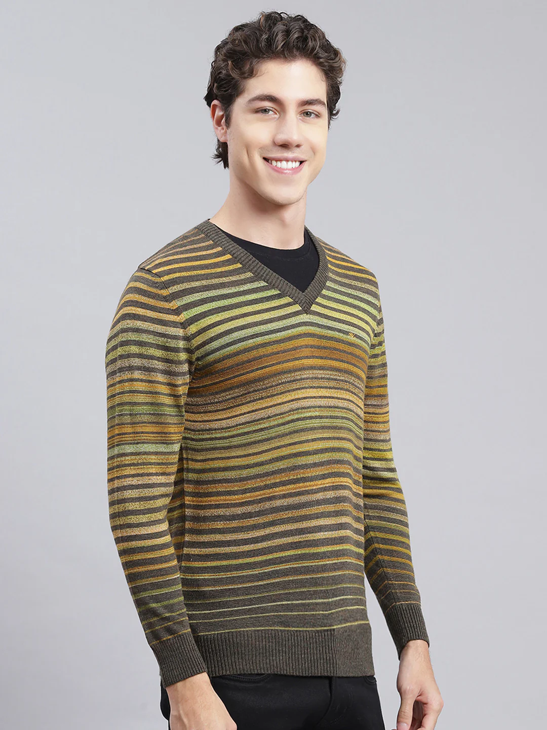 Men Green Stripe Wool blend Pullover - Image 2