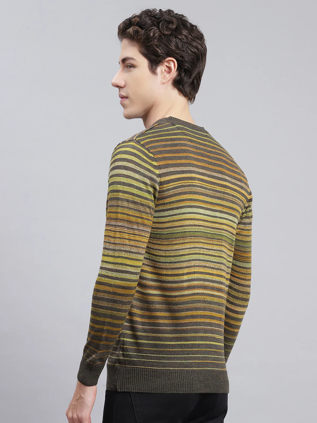 Men Green Stripe Wool blend Pullover - Image 4