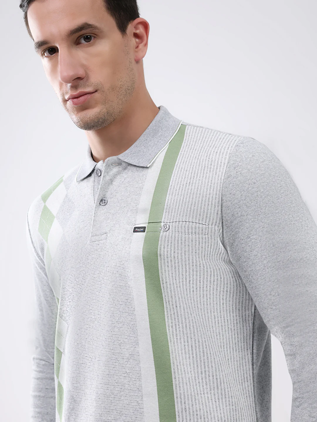 Men Grey Abstract Collar Full Sleeve Winter T-Shirt - Image 7