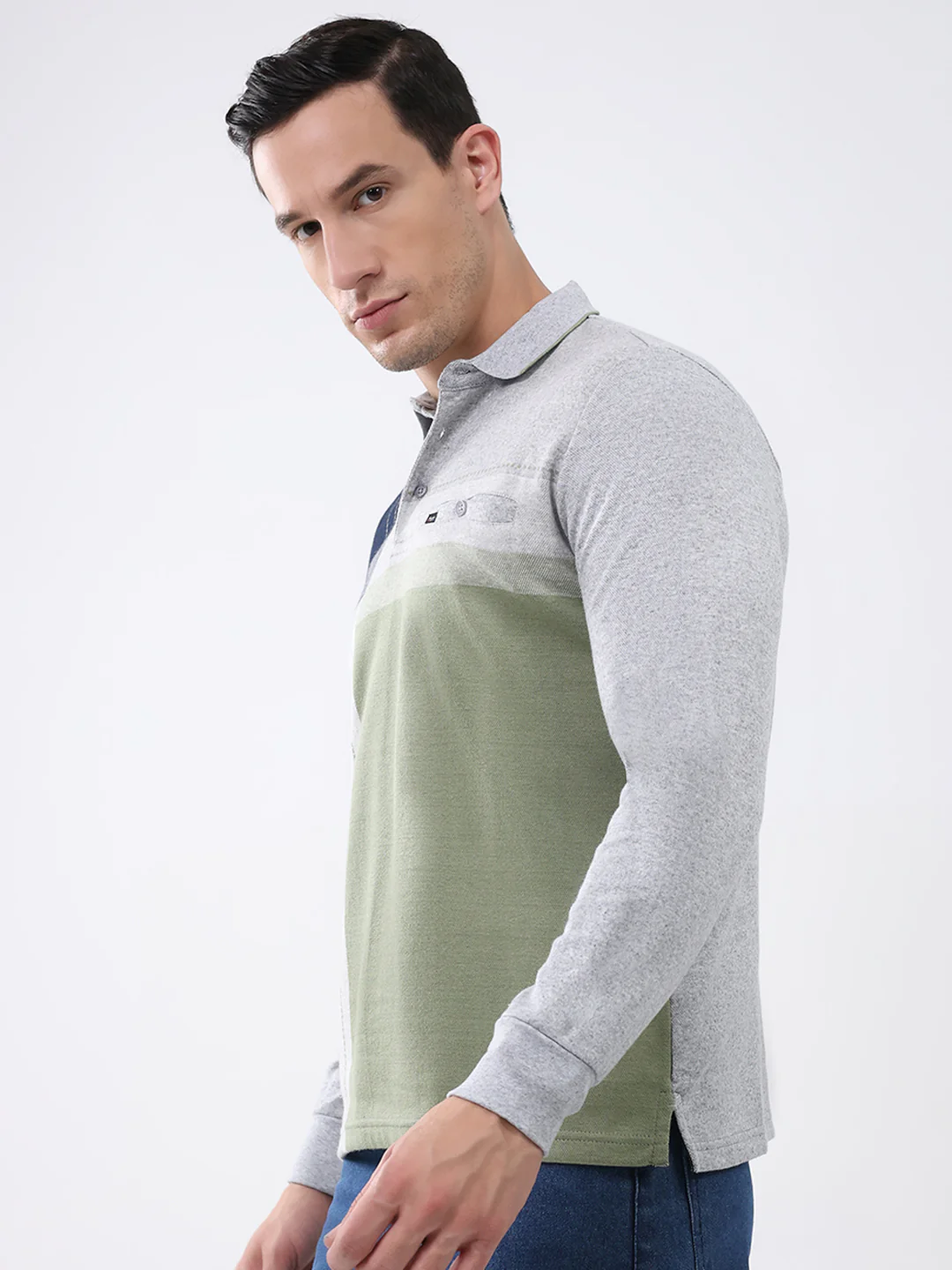 Men Grey Abstract Collar Full Sleeve Winter T-Shirt - Image 3