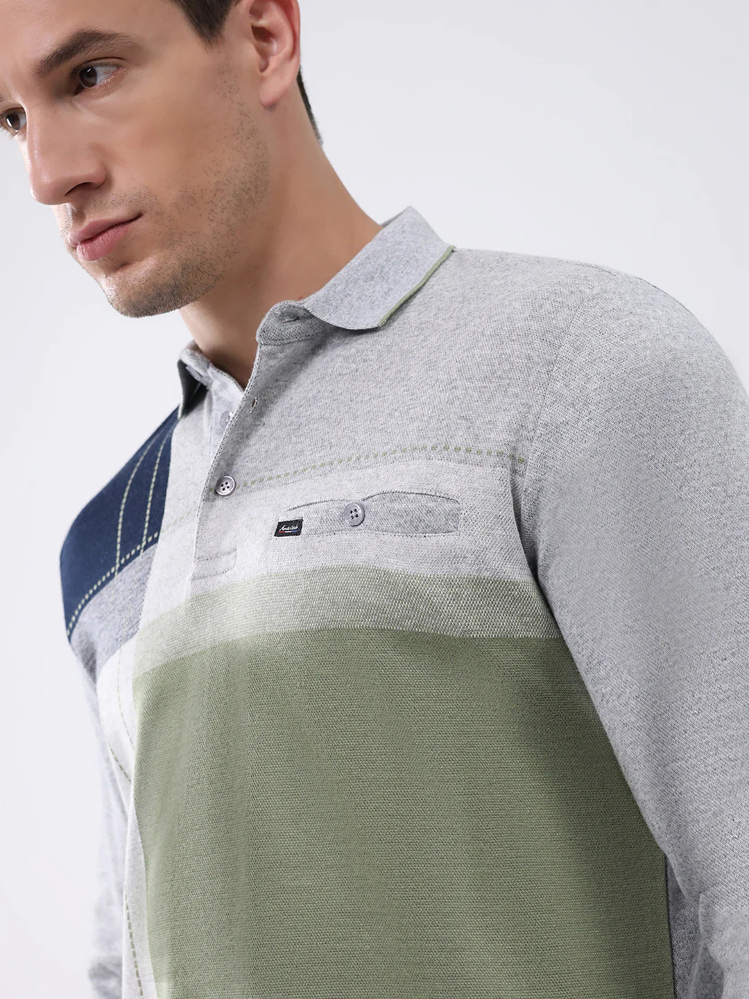 Men Grey Abstract Collar Full Sleeve Winter T-Shirt - Image 6