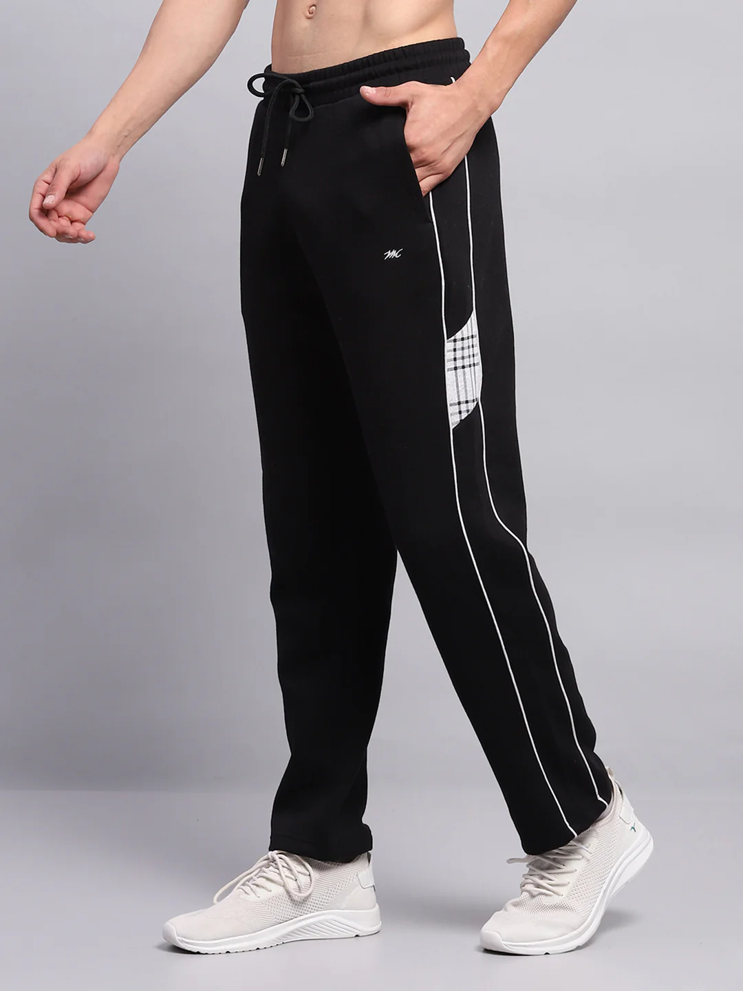 Men Grey & Black Self Design Mock Neck Full Sleeve Winter Tracksuit - Image 8