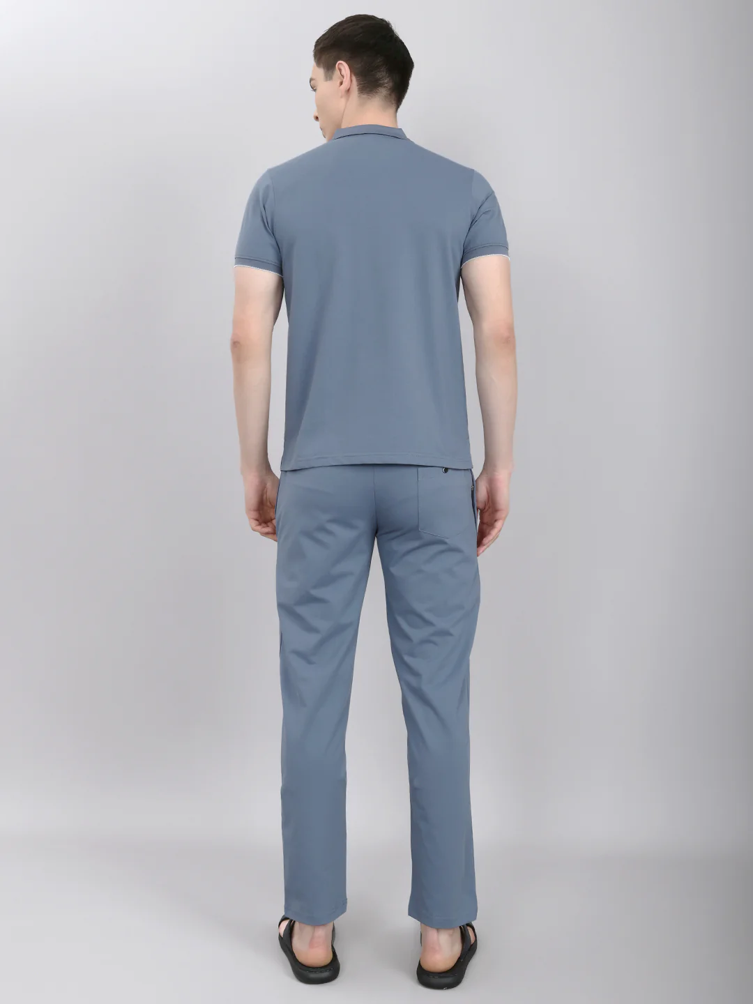 Men Grey & Blue Solid Round Neck Half Sleeve Lower Set - Image 4