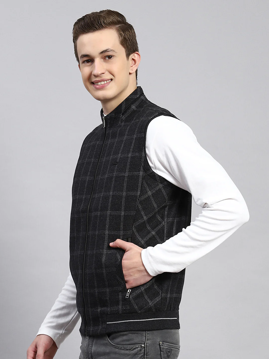 Men Grey Check Coat - Image 4