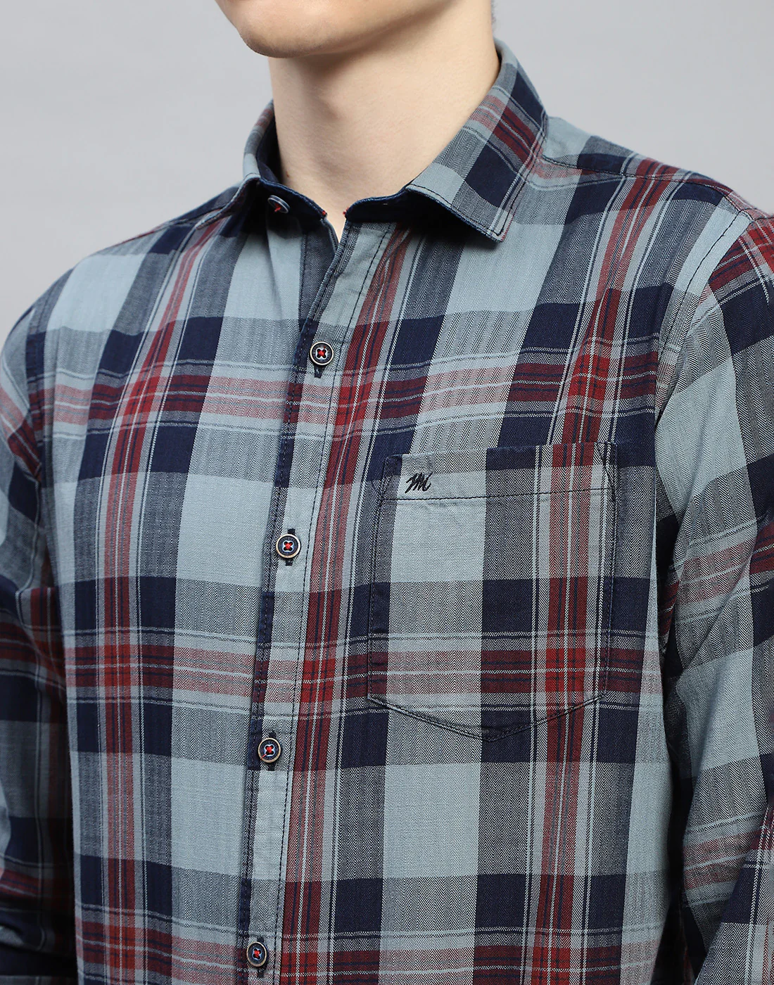Men Grey Check Collar Full Sleeve Shirt - Image 6