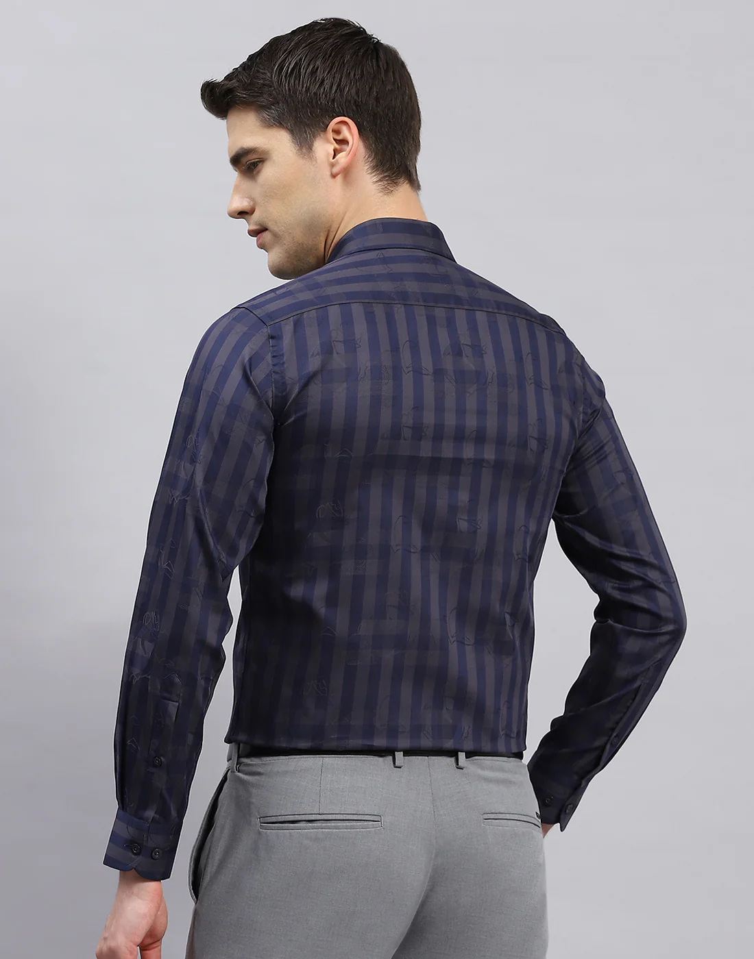 Men Grey Check Collar Full Sleeve Shirt - Image 5