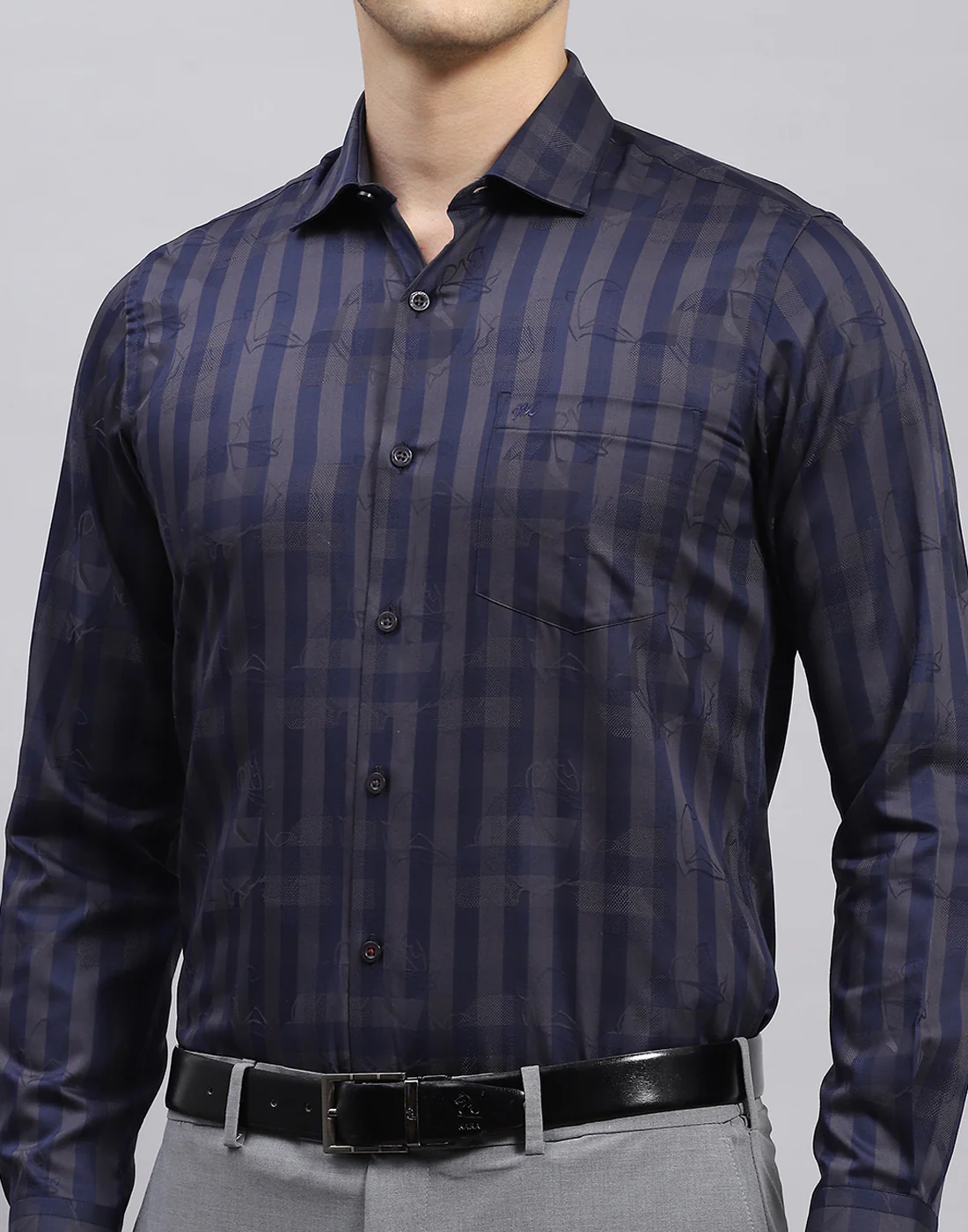 Men Grey Check Collar Full Sleeve Shirt - Image 6