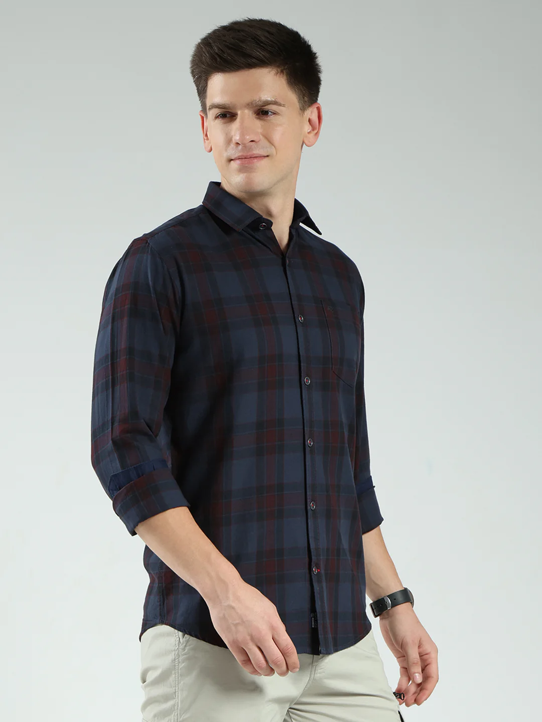 Men Grey Check Collar Full Sleeve Shirt - Image 4
