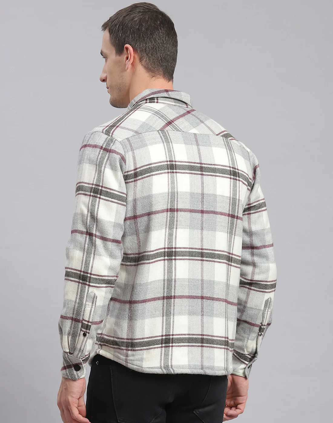 Men Grey Check Collar Sleeveless Shirt - Image 6