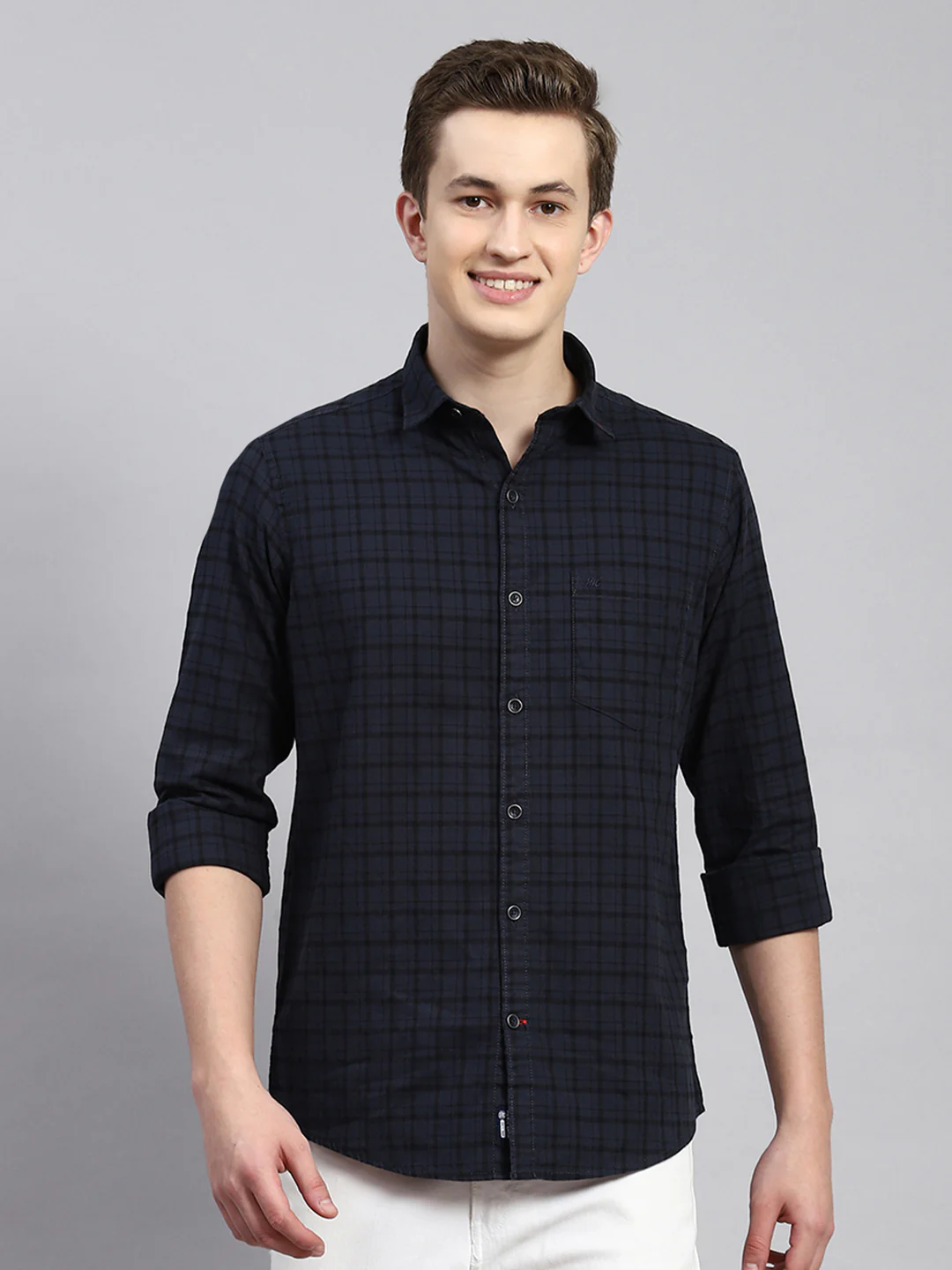 Men Grey Check Shirt - Image 2