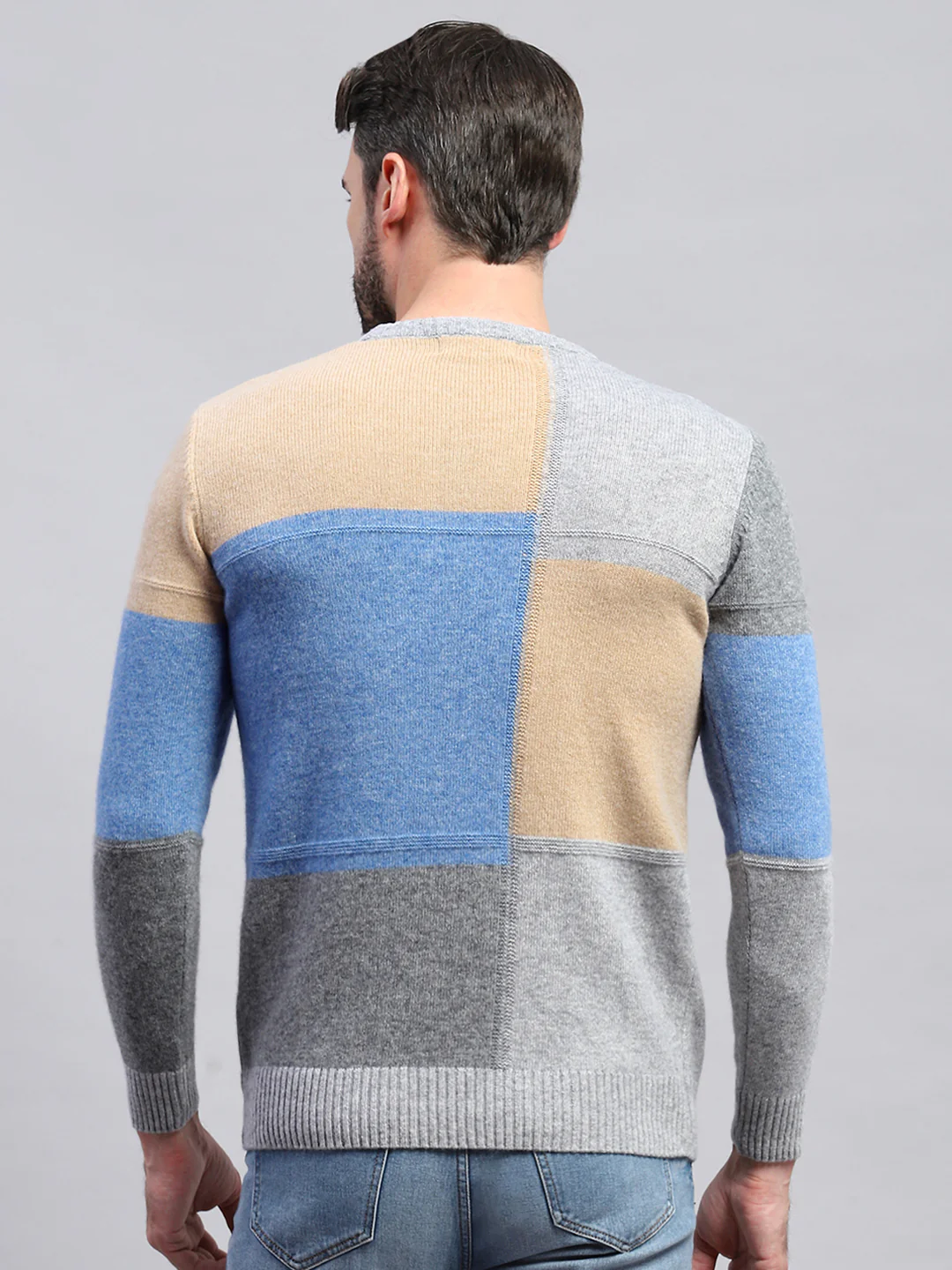 Men Grey Colourblocked Round Neck Full Sleeve Pullover - Image 5