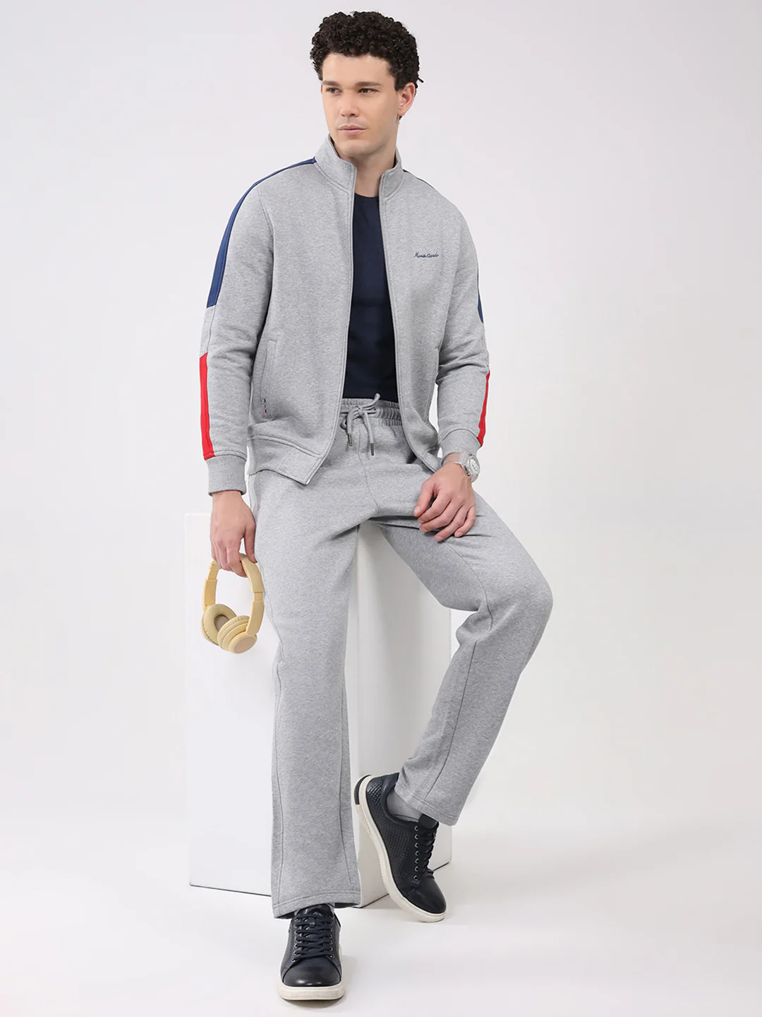 Men Grey Embroidered Collar Full Sleeve Winter Tracksuit - Image 2