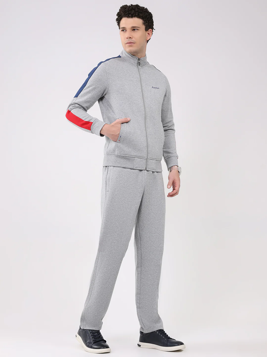 Men Grey Embroidered Collar Full Sleeve Winter Tracksuit - Image 4
