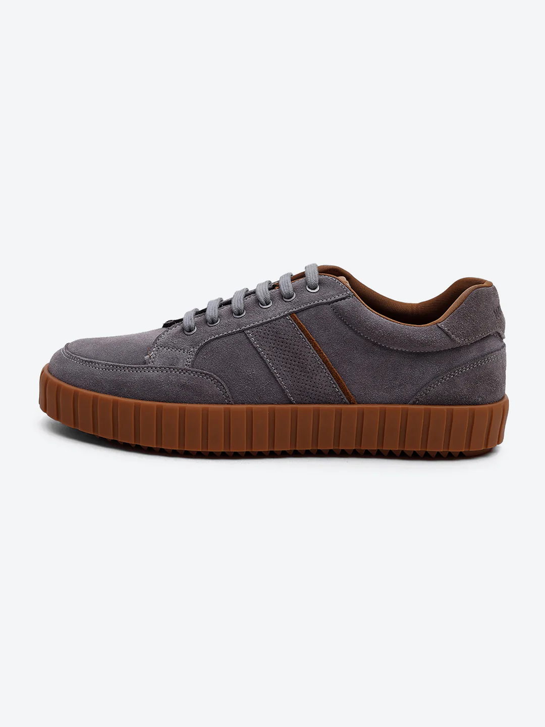 Men Grey Lace Up Genuine Leather Sneaker - Image 4