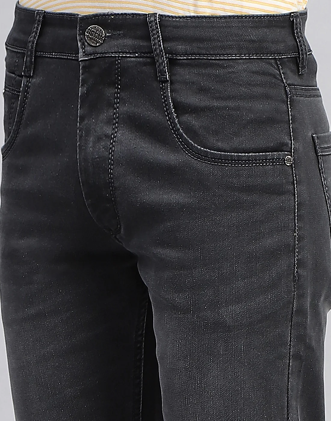 Men Grey Light Wash Narrow Fit Denim - Image 6