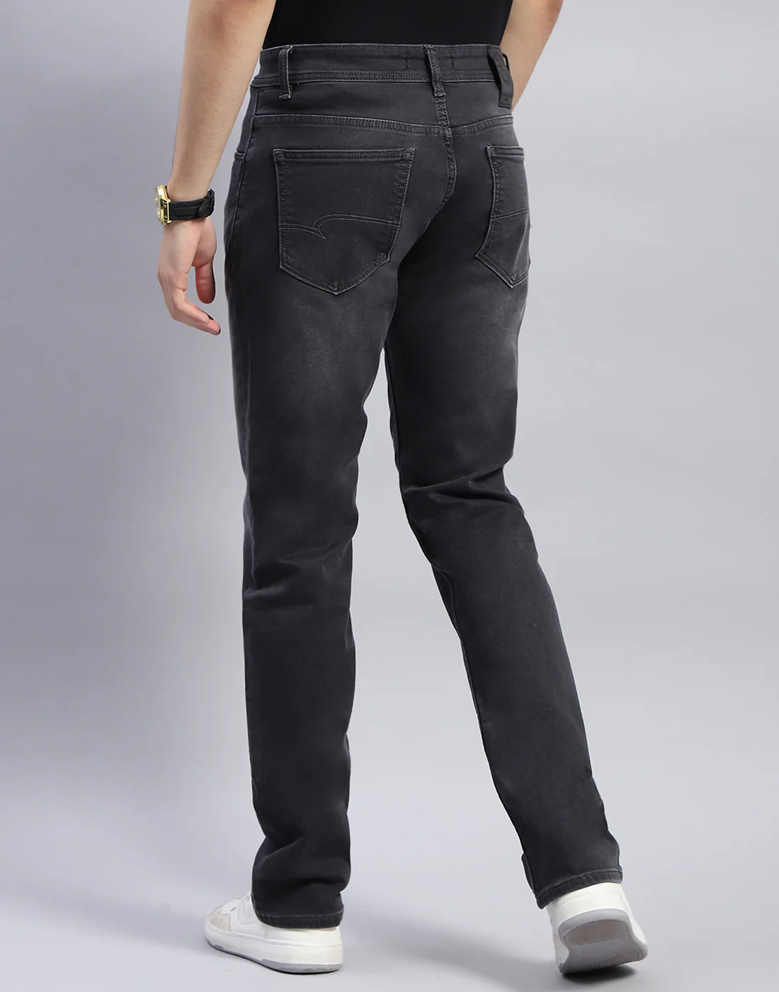 Men Grey Light Wash Narrow Fit Denim - Image 5