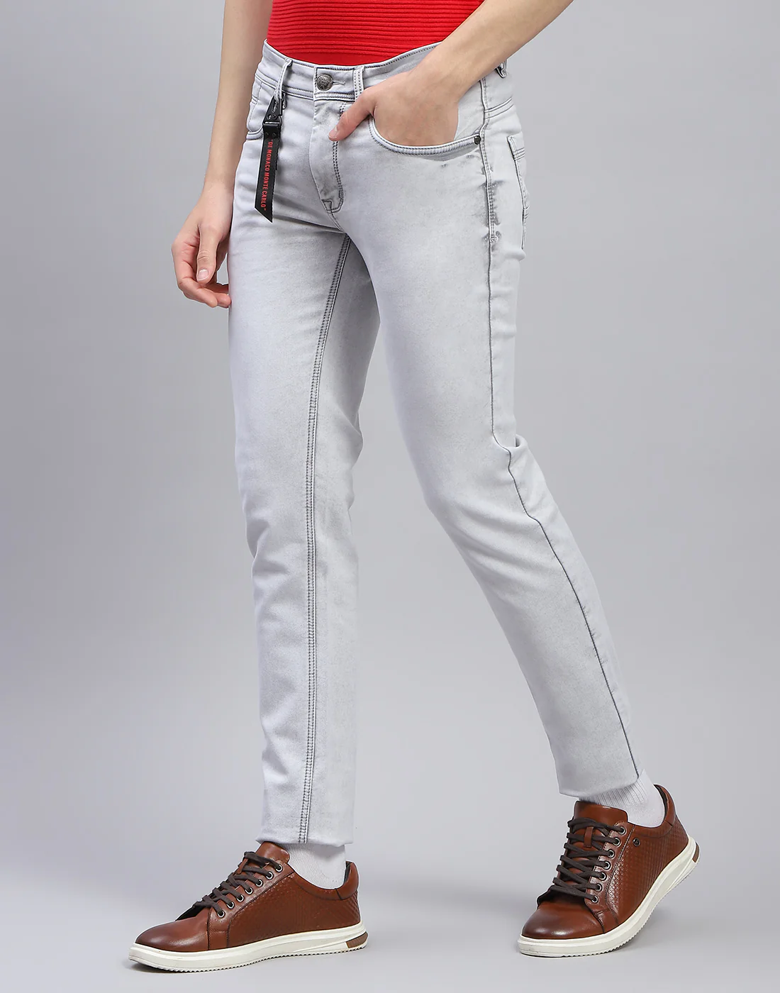 Men Grey Light Wash Skinny Fit Denim - Image 3