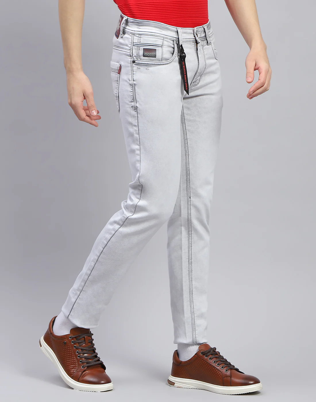 Men Grey Light Wash Skinny Fit Denim - Image 4