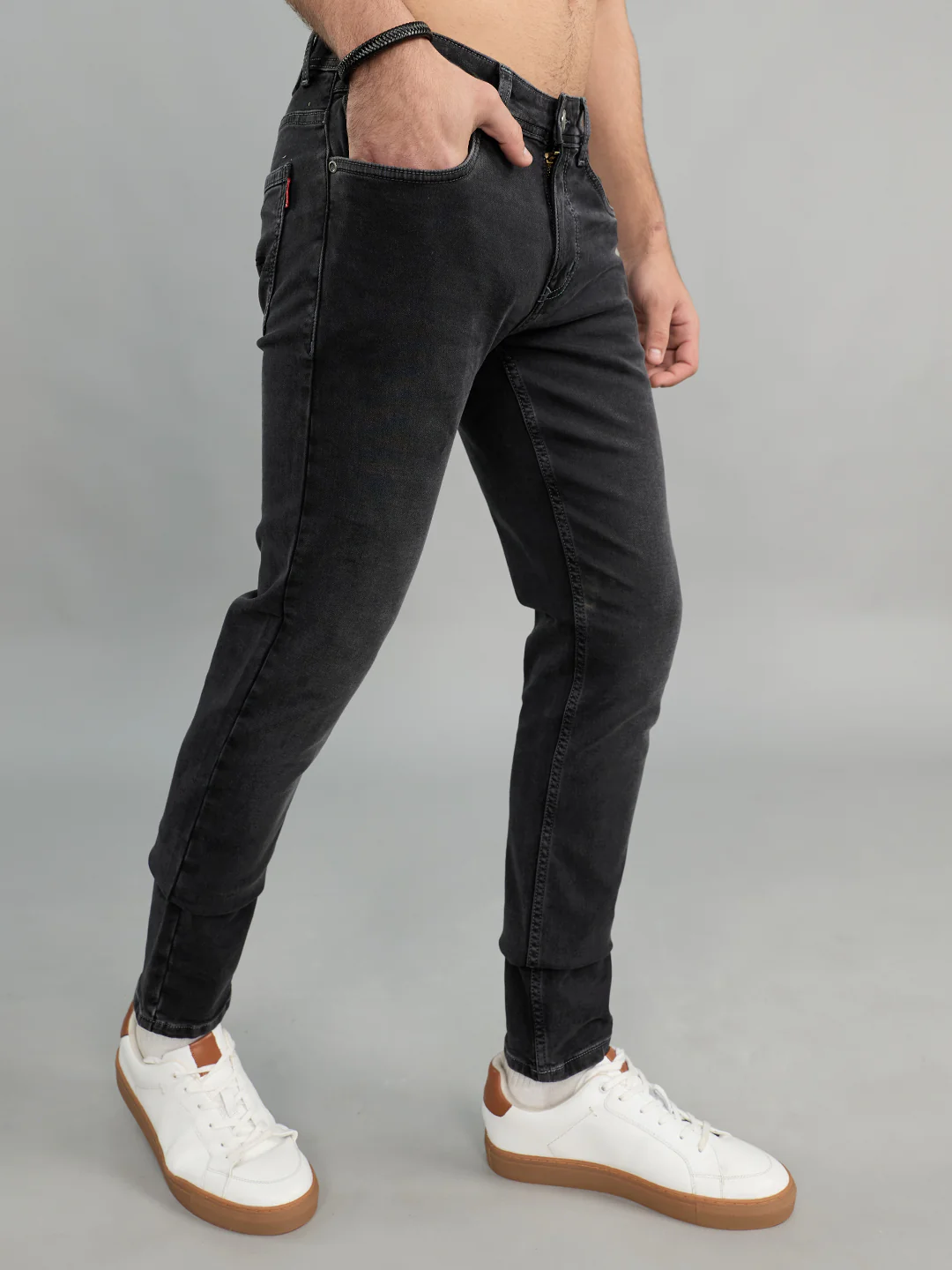 Men Grey Light Wash Skinny Fit Denim - Image 3
