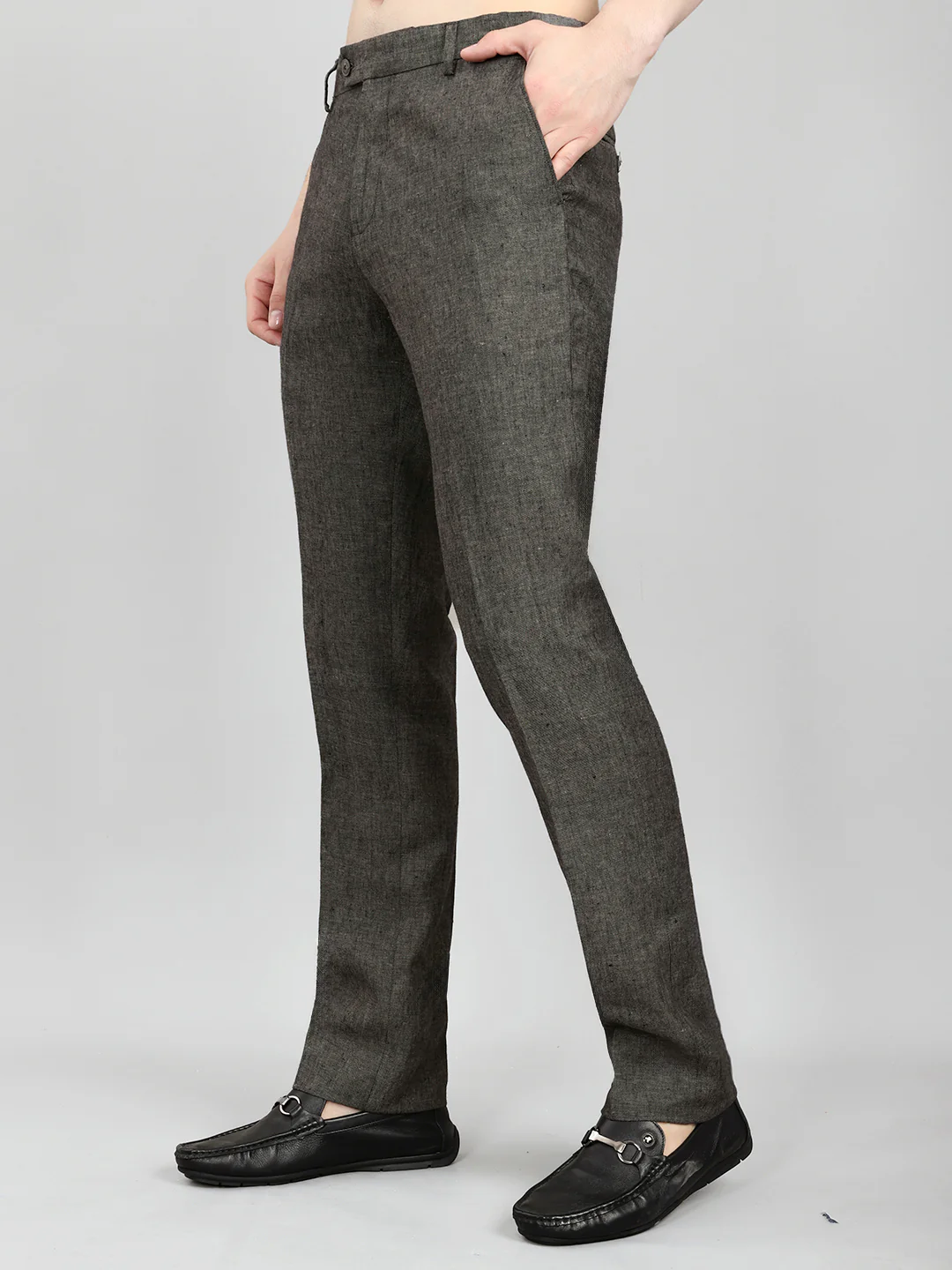 Men Grey Melange Regular Fit Trouser - Image 2