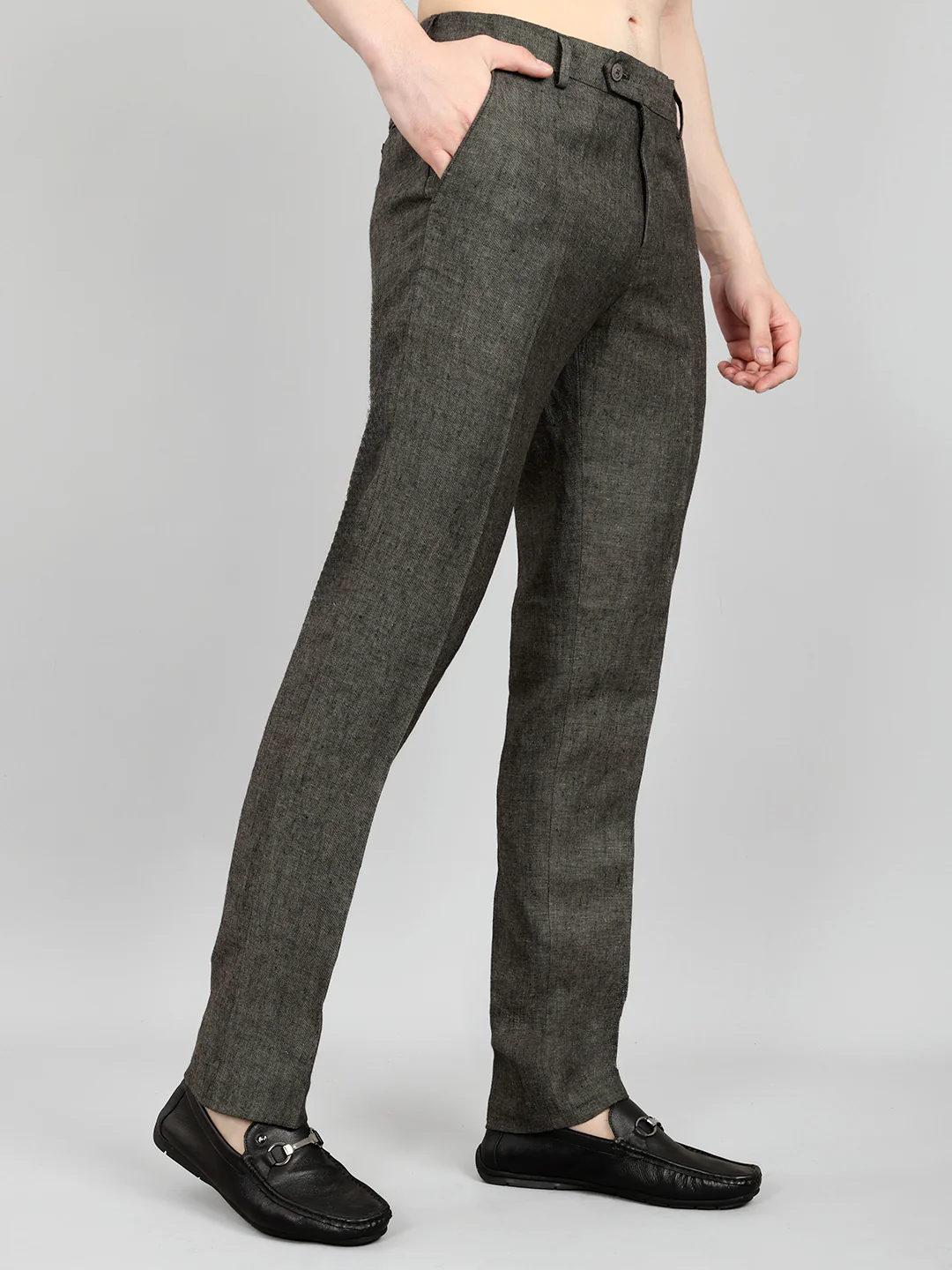 Men Grey Melange Regular Fit Trouser - Image 3