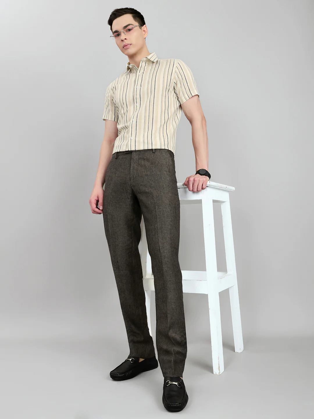 Men Grey Melange Regular Fit Trouser - Image 6