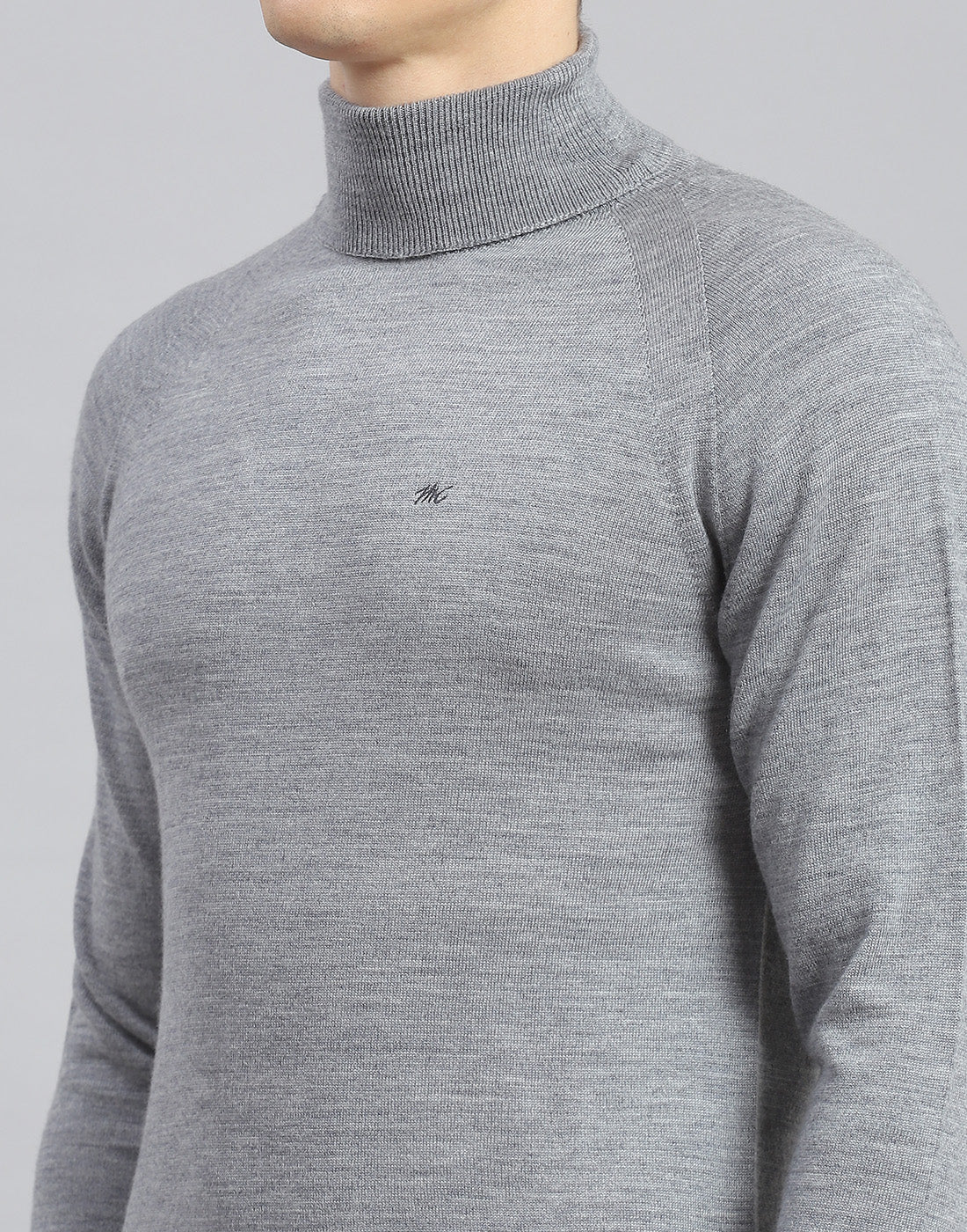 Men Grey Melange Solid High Neck Full Sleeve Pullover - Image 6