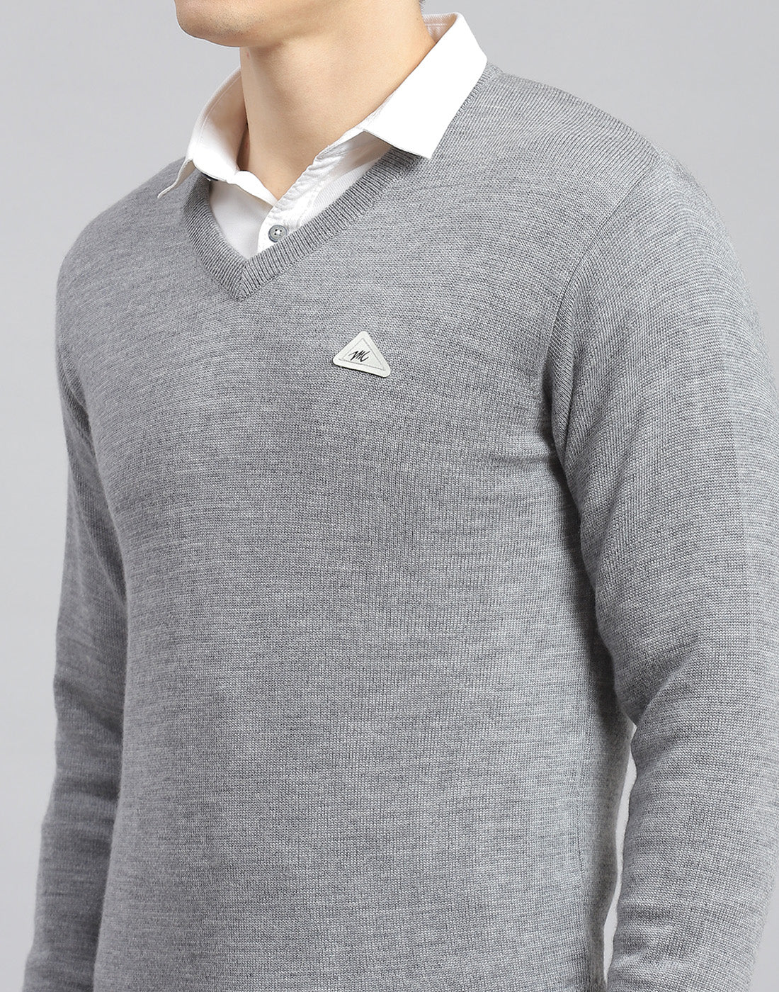 Men Grey Melange Solid V Neck Full Sleeve Pullover - Image 6