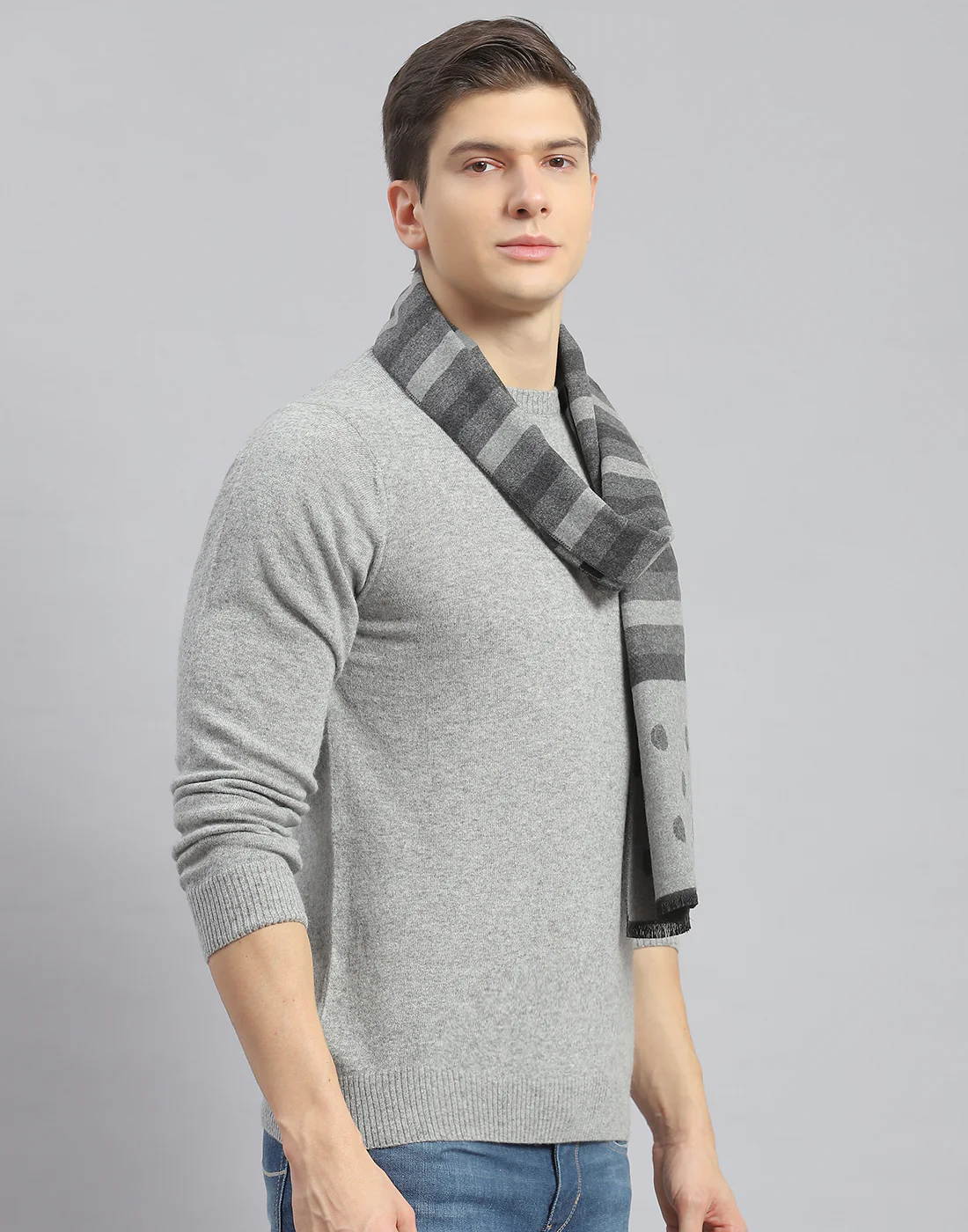 Men Grey Melange Stripe Muffler - Image 4