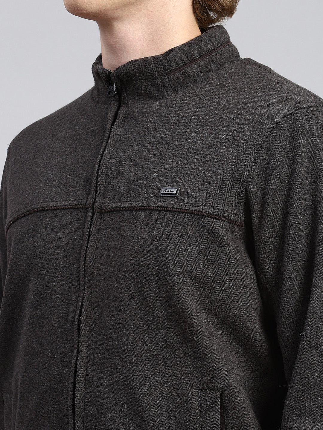 Men Grey Plain Jacket - Image 6